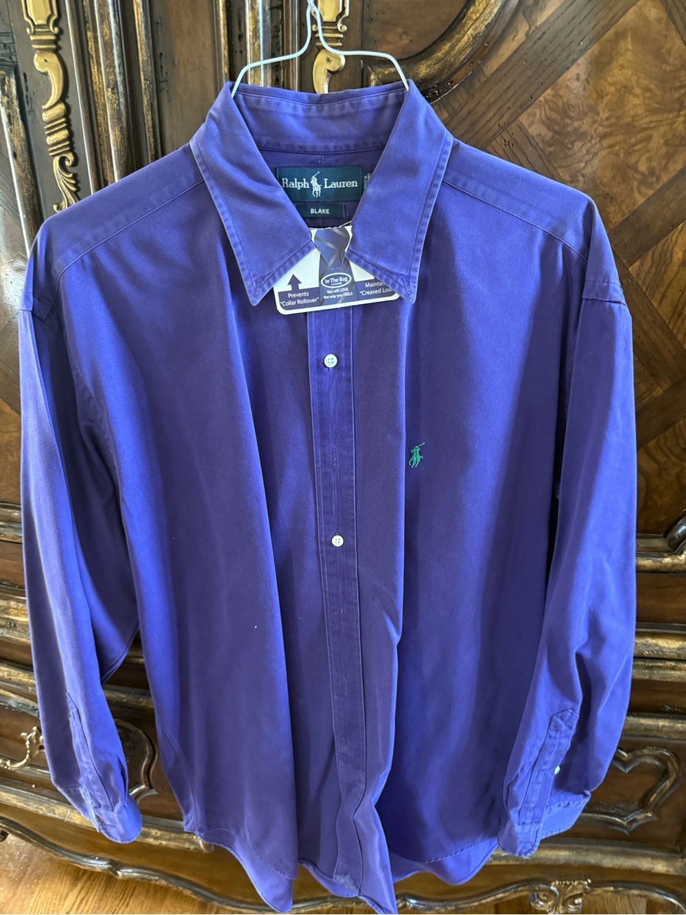 Ralph Lauren Men's Purple Button-Down Shirt with Green Pony Logo